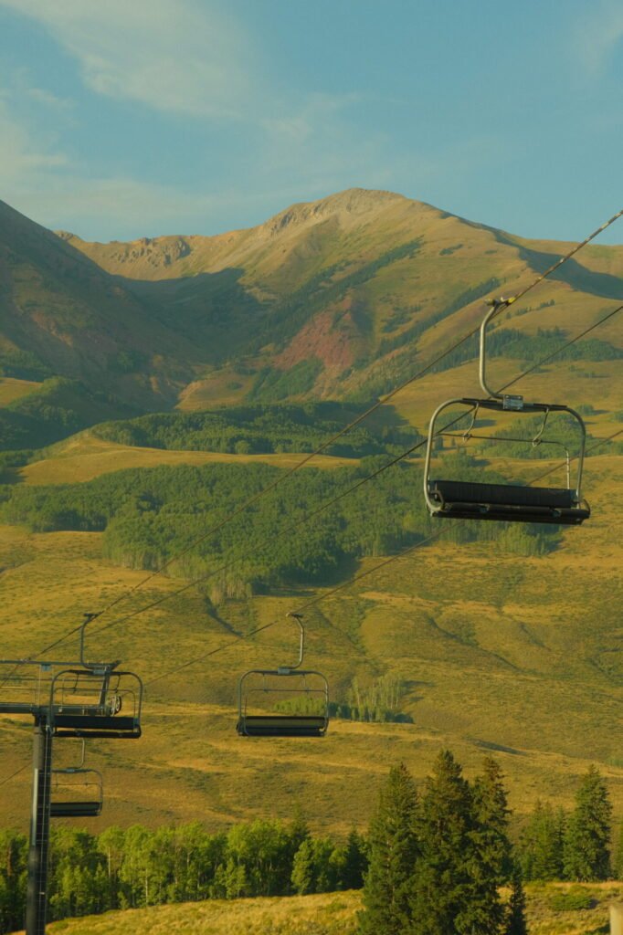 Chair lifts in front of a mountain in Crested Butte, Colorado 