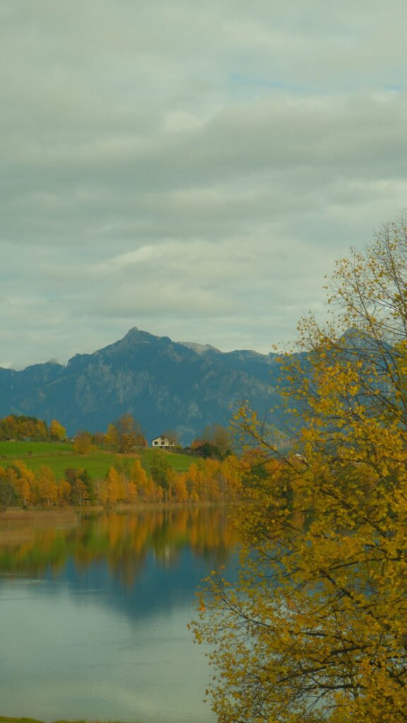 View of Lake Weißensee from Boutique Hotel Dreimäderlhaus, near Fussen, Germany