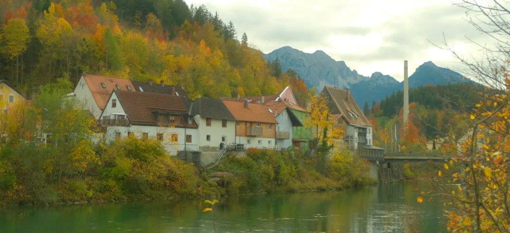 Houses a long a river in Germany