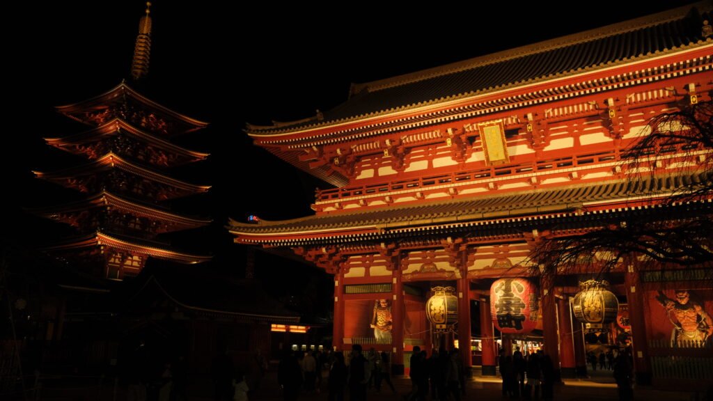Sensoji Temple at night in Tokyo, Japan