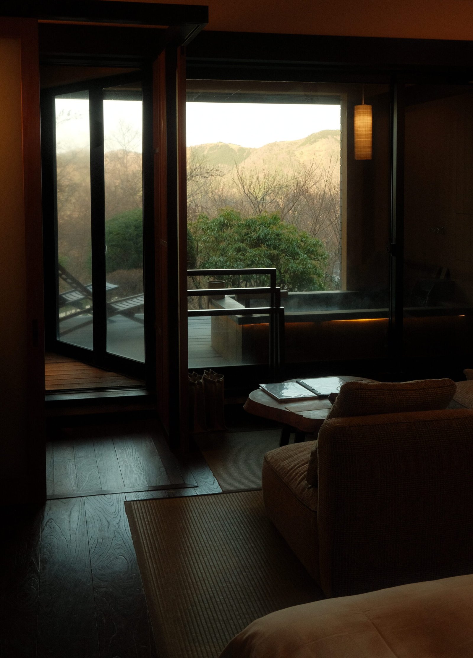view outside of a hotel room at a ryokan in Hakone, Japan