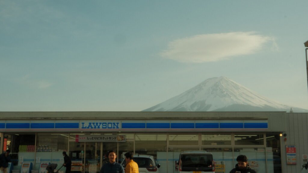 Lawson's storefront in front of of Mount Fuji, Japan