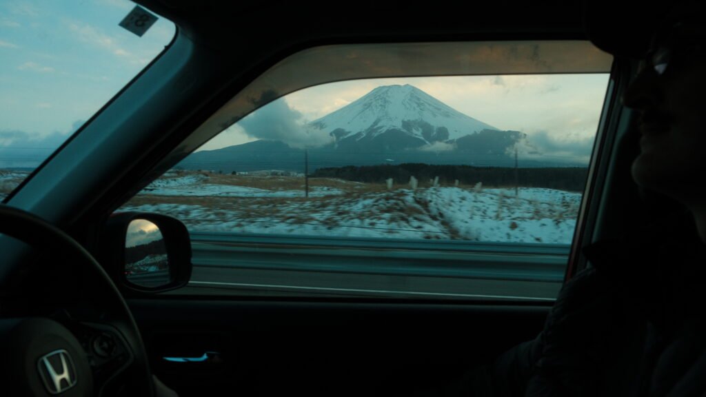 Car window overlooking Mount Fuji in Japan