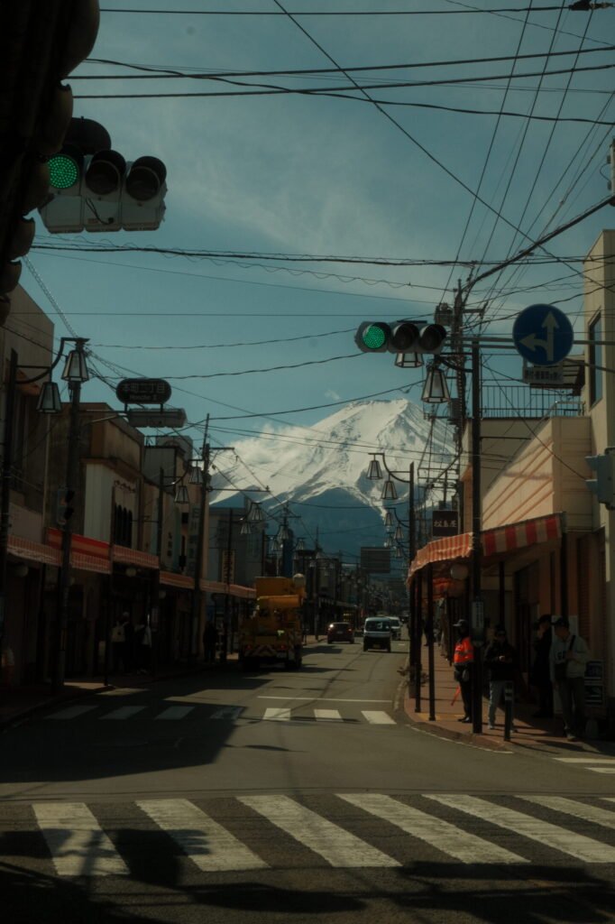 Street view of Mount Fuji from Fujikawaguchiko, Japan