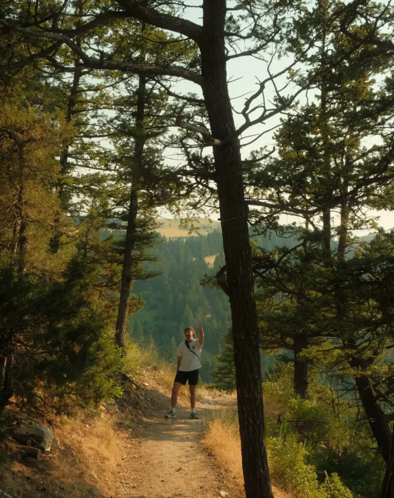 Man in front on hike: Drinking Horse Trail, Bozeman Montana