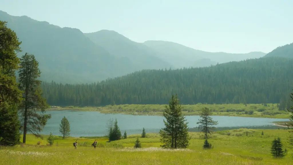 Mountains and lake in the Hyalite Reservoir Montana