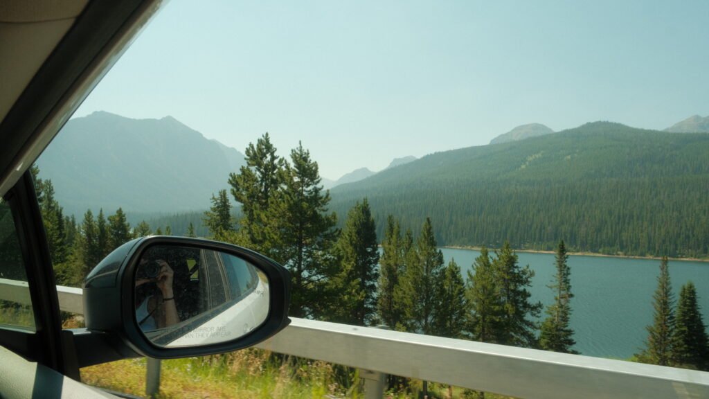 Car window overlooking Hyalite Reservoir near Bozeman, Montana