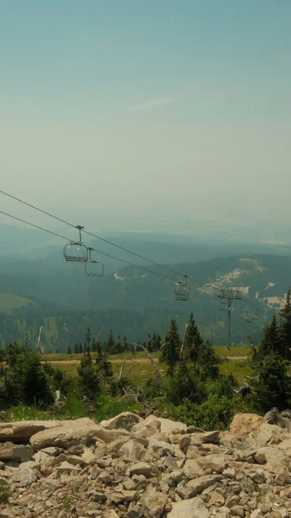 chairlift and surrounding mountains at Grand Targhee Resort in Driggs, Idaho