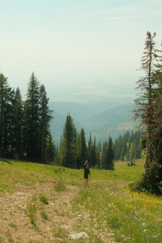 Man on mountain in hike in Driggs in Idaho