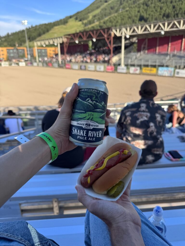 Hot dog and beer at the Jackson Hole Rodeo in Jackson, Wyoming