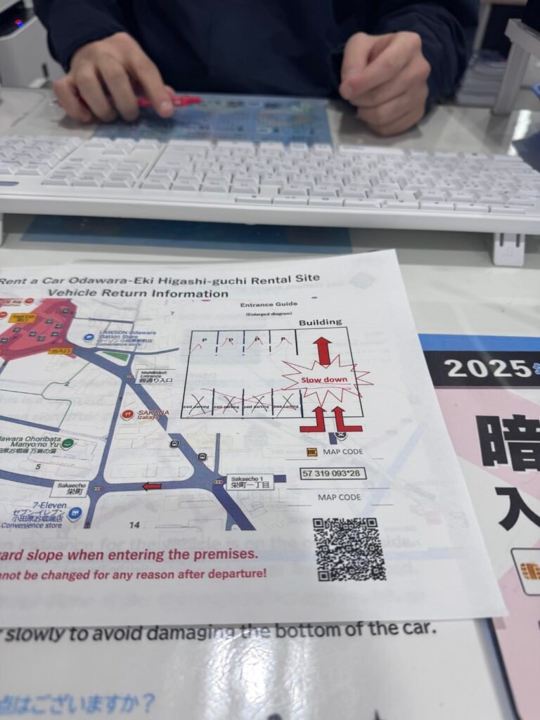 Rental car paperwork, Hakone Japan