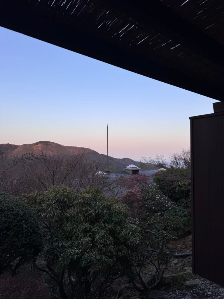 tress and mountains view at a ryokan in Hakone, Japan 