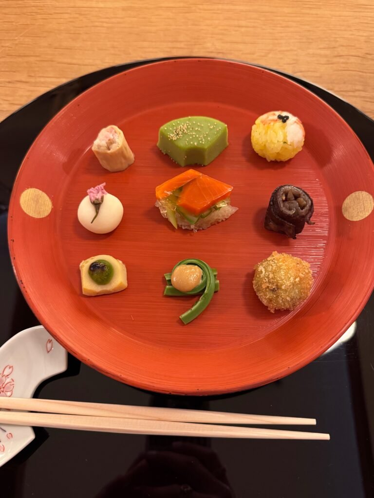 colorful dinner plate with food at a ryokan in Hakone Japan 