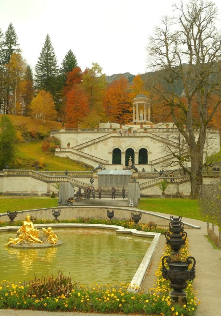 View of the grounds at Linderhof Palace in Germany
