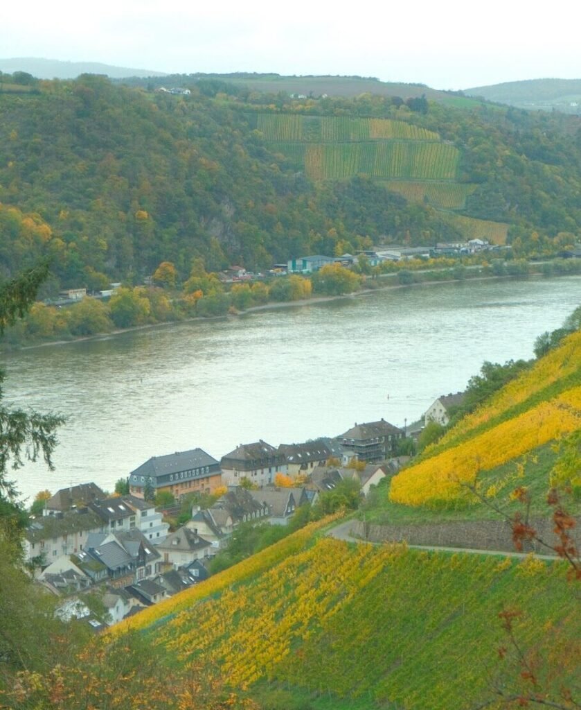 View of Kaub from Berg Gutenfels castle in Kaub, Germany